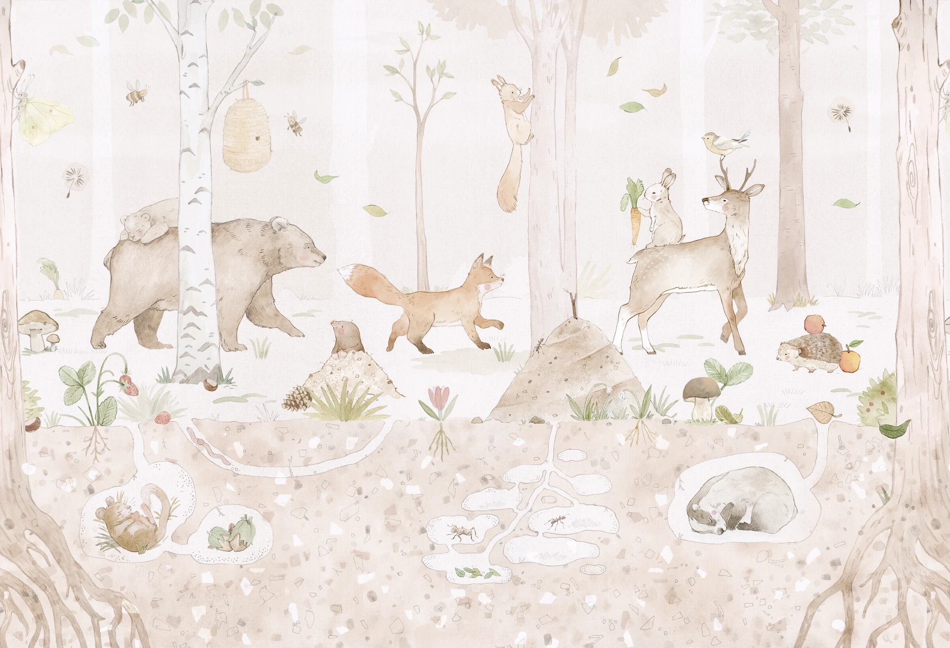 tapeta Mini Zoo Green ze zwierzątkami do pokoju dziecka