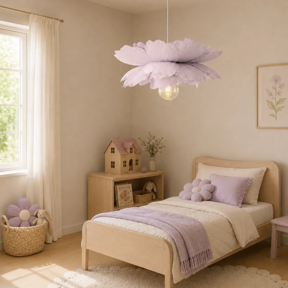 Fioletowa lampa wisząca Peonia do pokoju dziewczynki