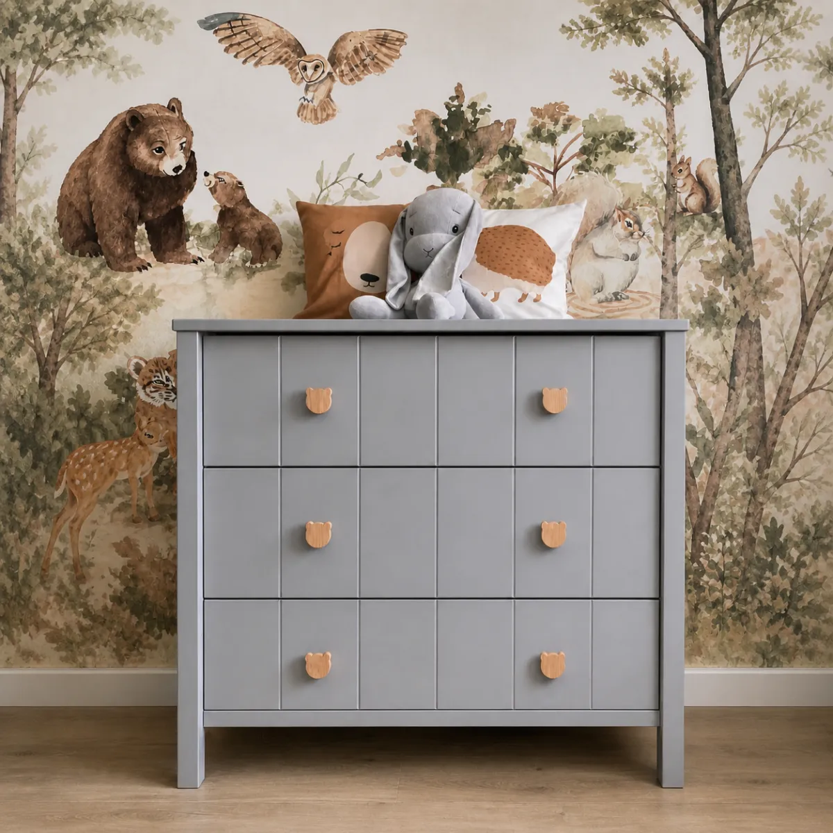 Komoda dziecięca Novelies Allpin szara z 3 szufladami i opcją przewijaka