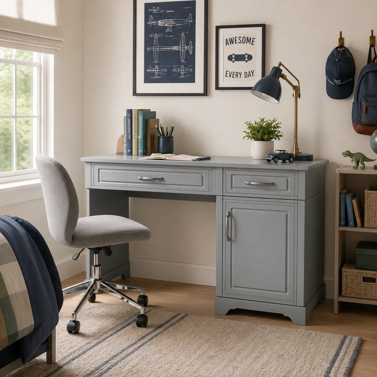 Biurko dziecięce Melody Novelies szare do pokoju dziecka