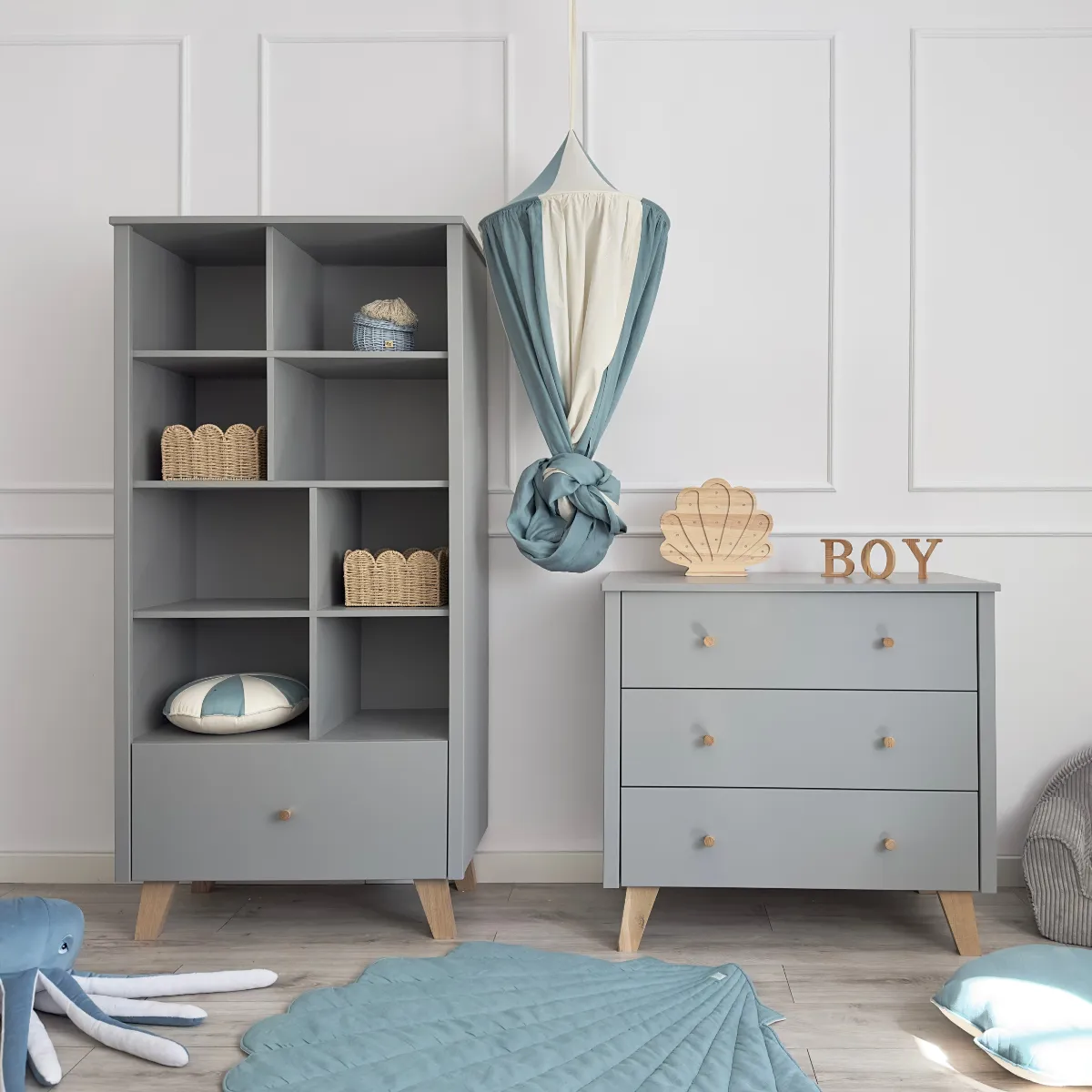 Regał dziecięcy Zara Novelies szary z półkami do pokoju dziecka