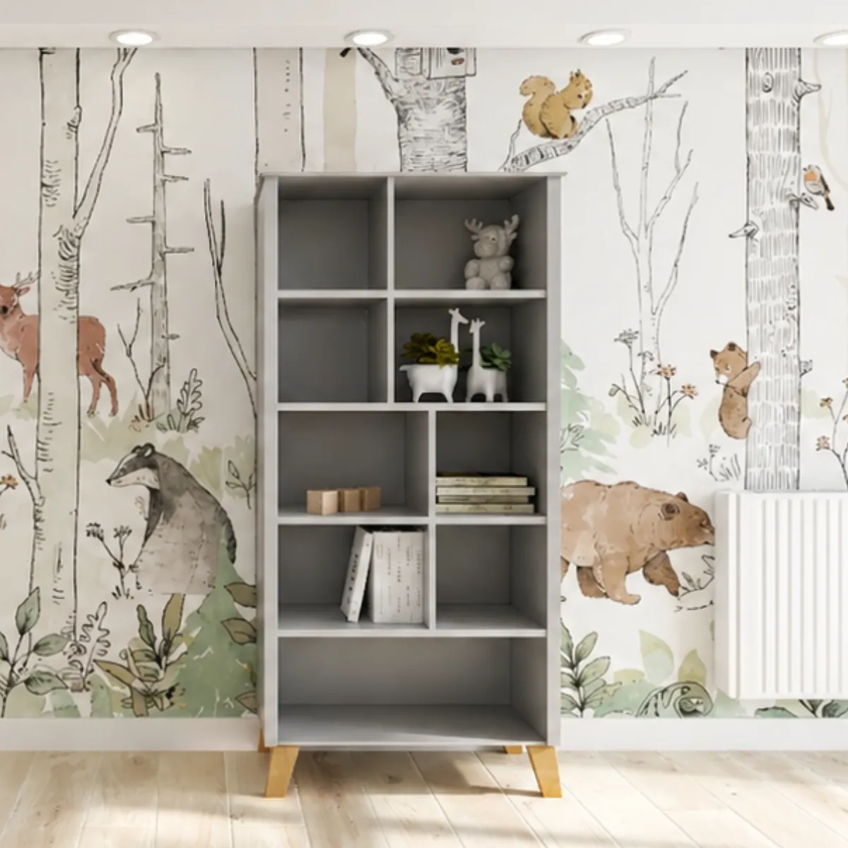 Szary regał dziecięcy Zara Novelies do pokoju dziecka