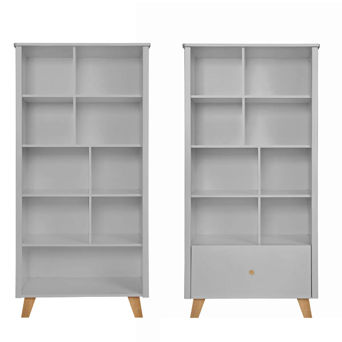 Szary regał Zara Novelies z opcją szuflady do pokoju dziecka