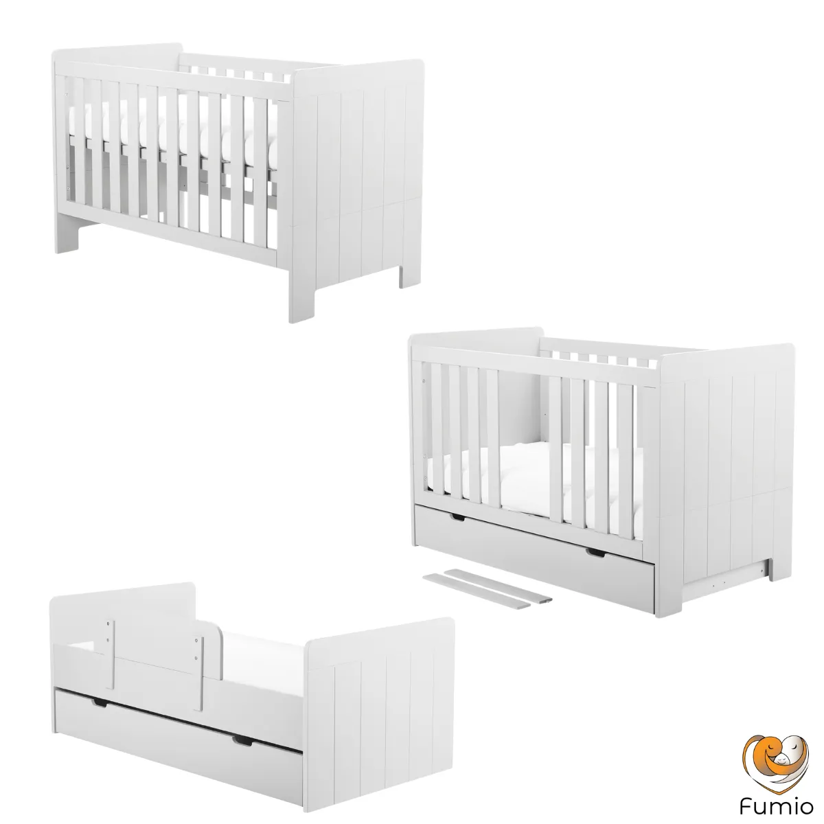 Białe łóżeczko-tapczanik Pinio Calmo w aranżacji pokoju dziecka