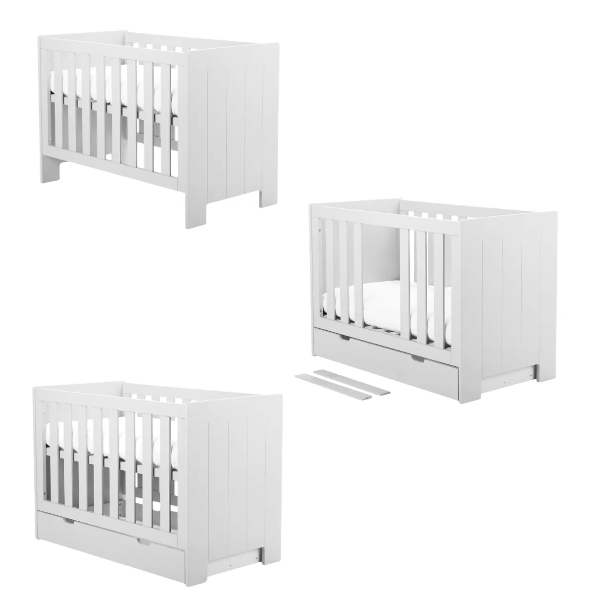 Białe łóżeczko niemowlęce Pinio Calmo w aranżacji pokoju dziecka