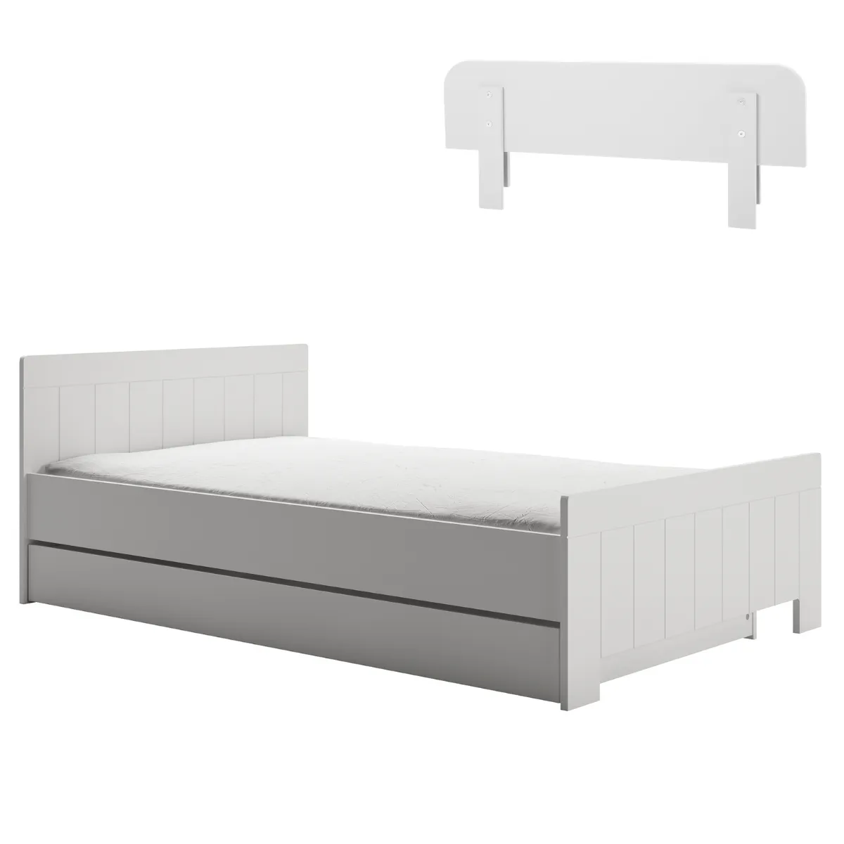 Łóżko Pinio Calmo białe 200x120 z barierką w pokoju dziecka