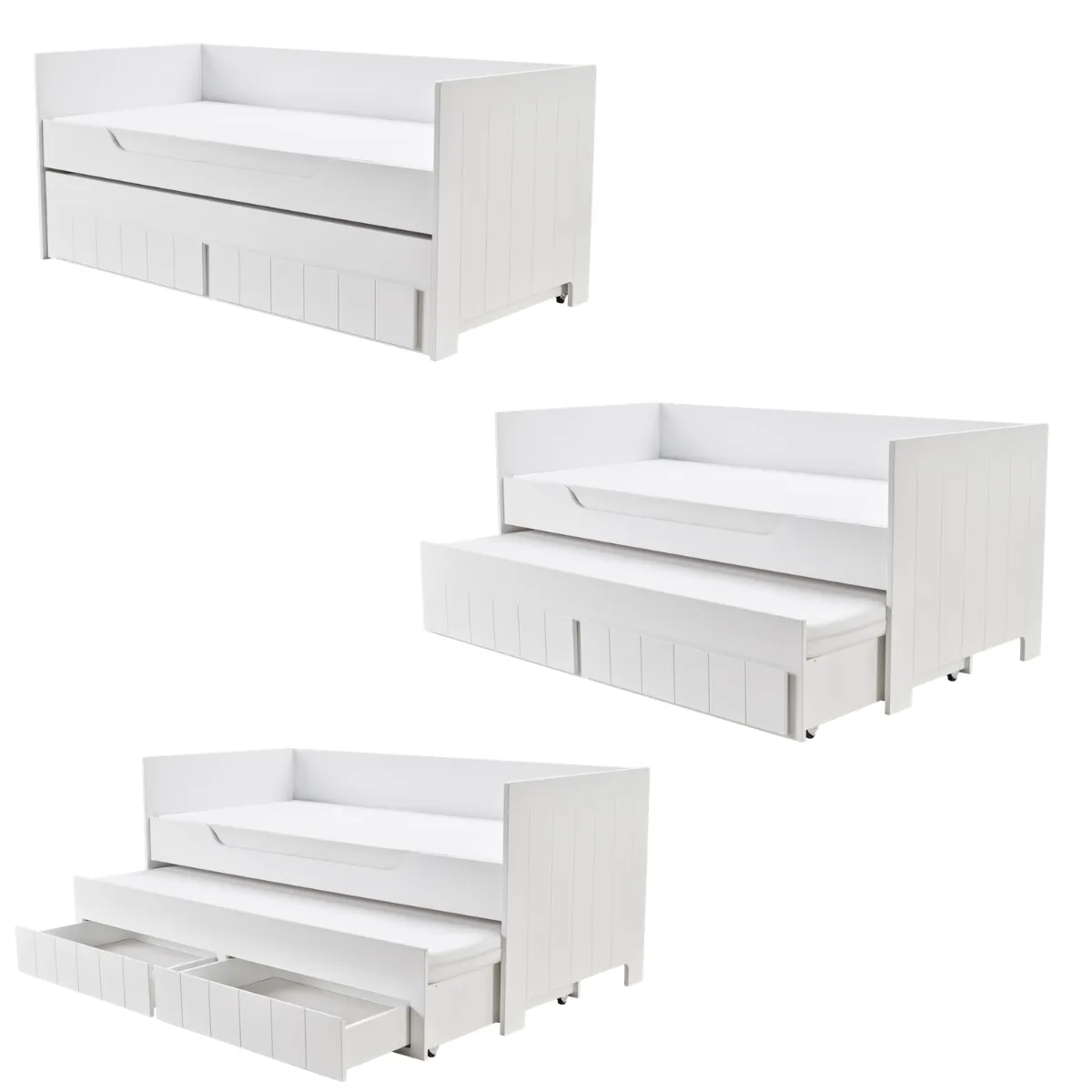 Białe łóżko z wysuwem Pinio Calmo w aranżacji pokoju dziecka