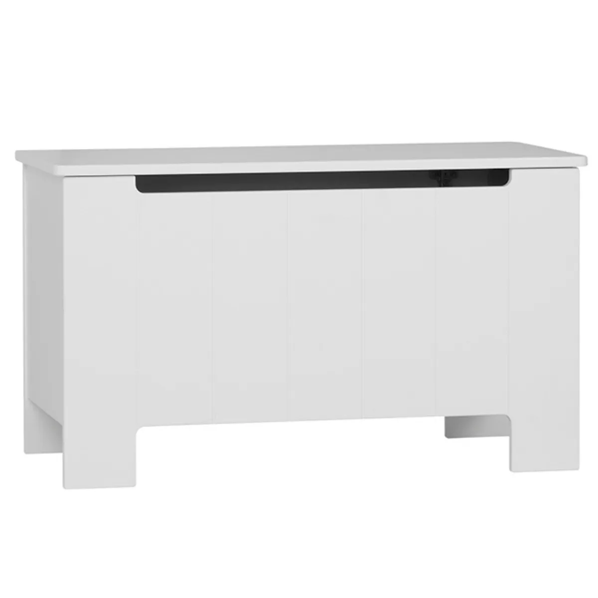 Biała skrzynia na zabawki Pinio Calmo z bezpieczną klapą