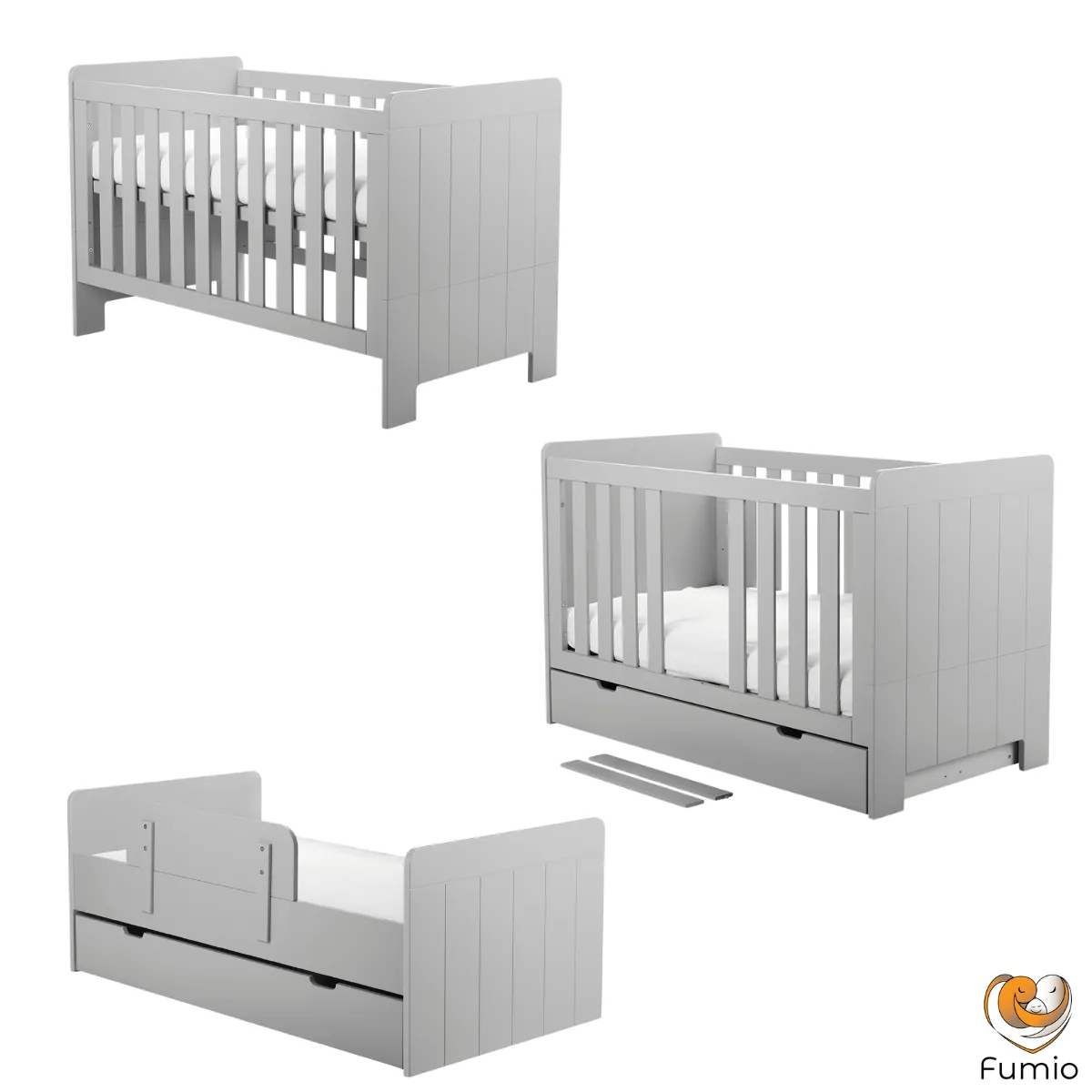 Szare łóżeczko-tapczanik Pinio Calmo w aranżacji pokoju dziecka