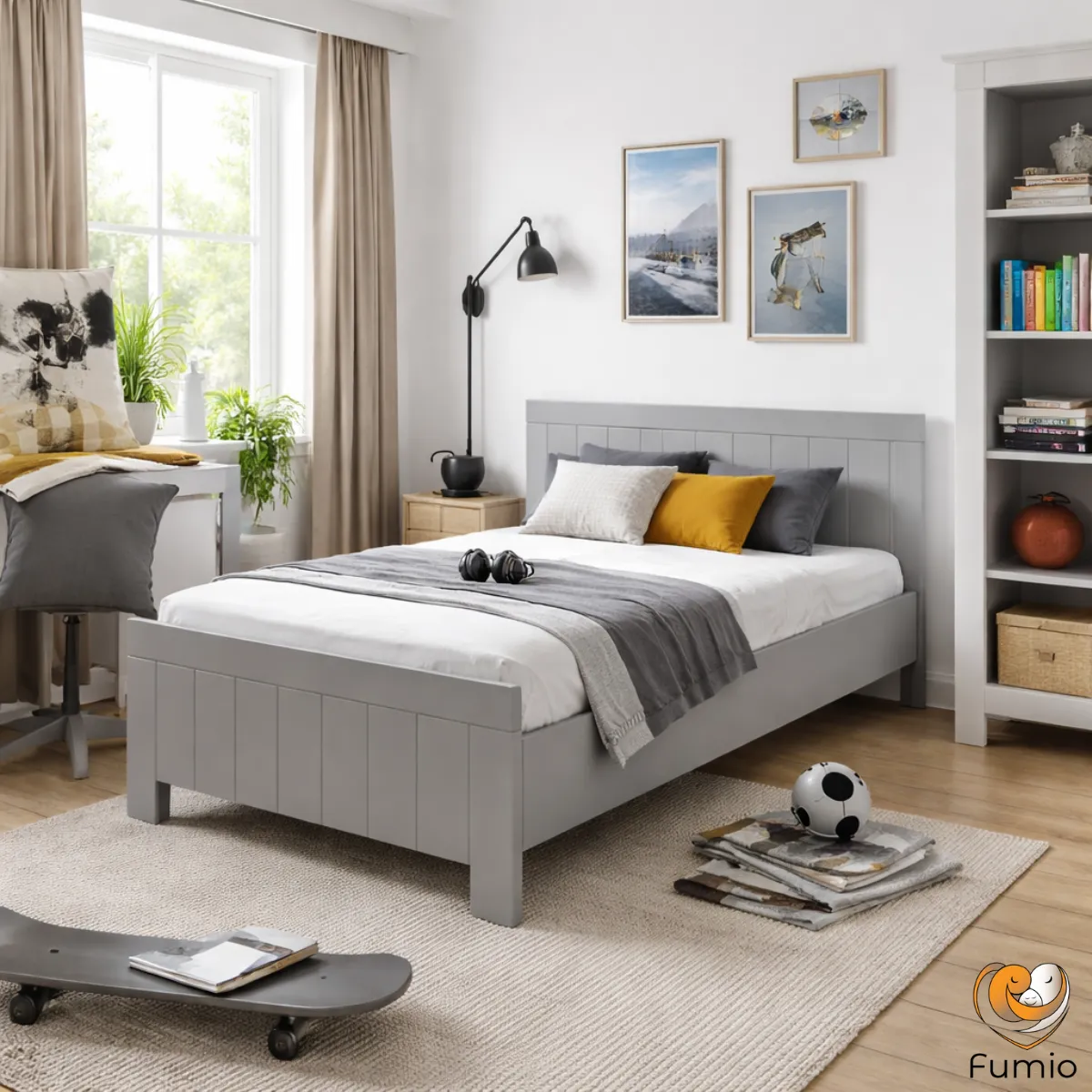 Łóżko Pinio Calmo szare 200x120 do pokoju dziecka