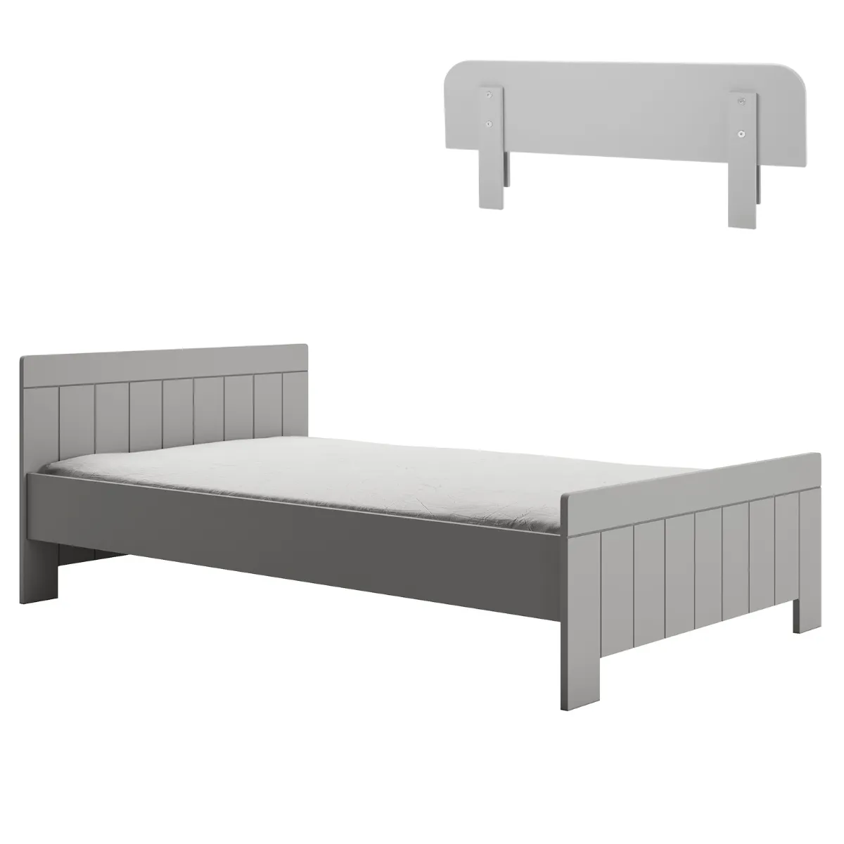 Łóżko Pinio Calmo szare 200x120 z barierką w pokoju dziecka