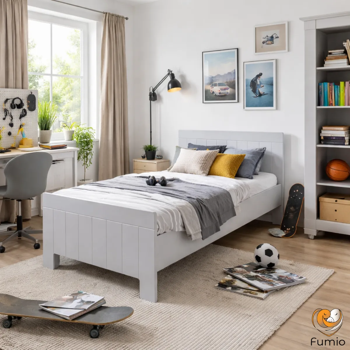 Łóżko Pinio Calmo szare 200x90 do pokoju dziecka