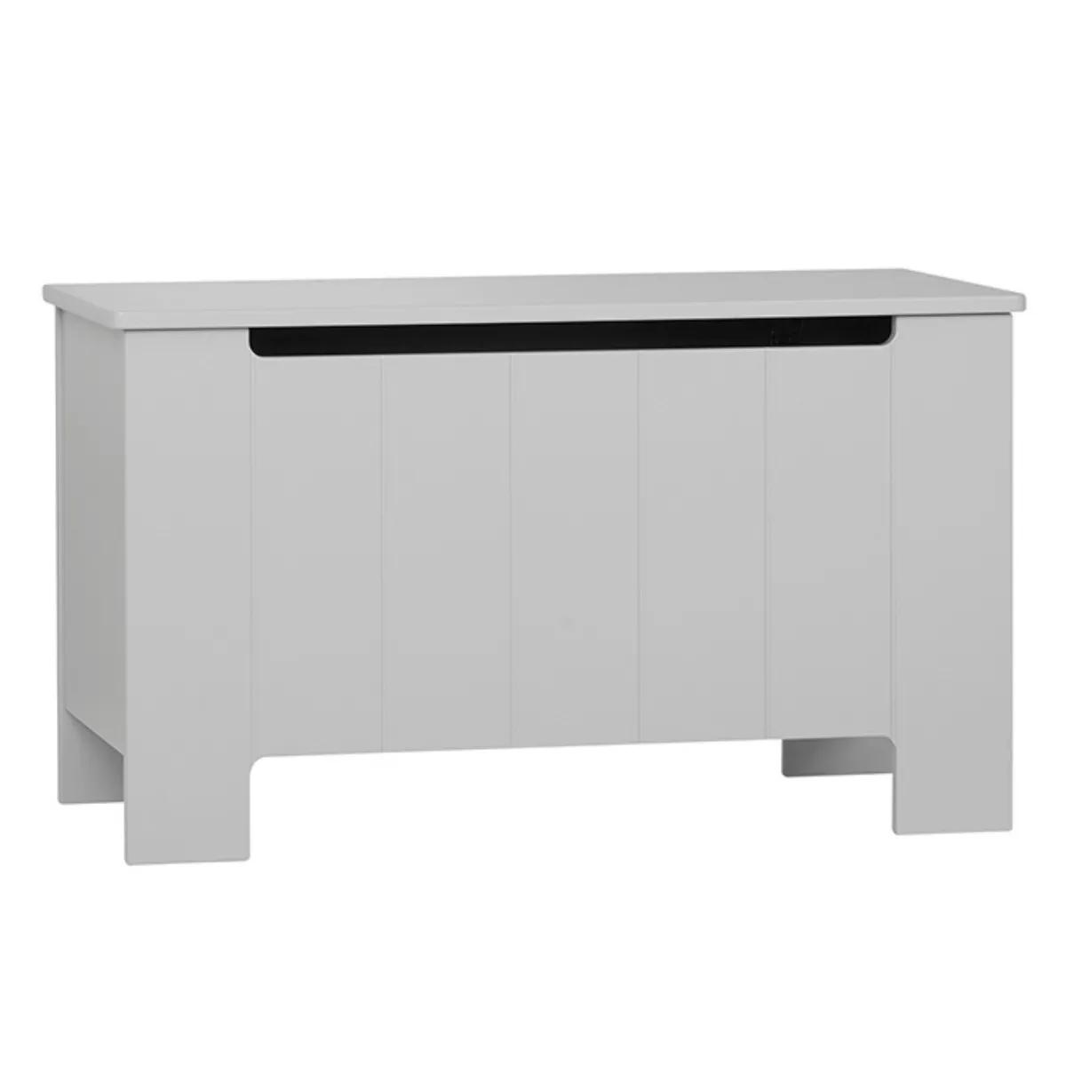 Szara skrzynia na zabawki Pinio Calmo z bezpieczną klapą