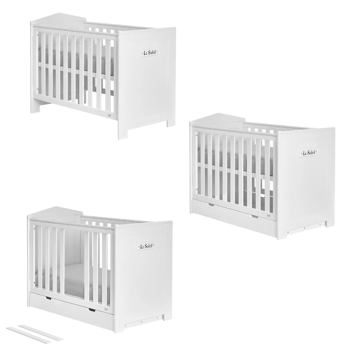 Białe łóżeczko niemowlęce Pinio Marsylia w aranżacji pokoju dziecka