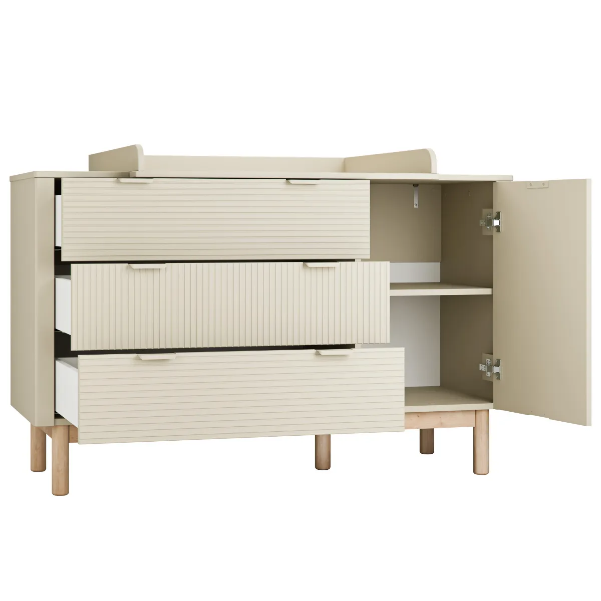 Wymiary komody dziecięcej PINIO MILOO szampańskiej 3 szuflady