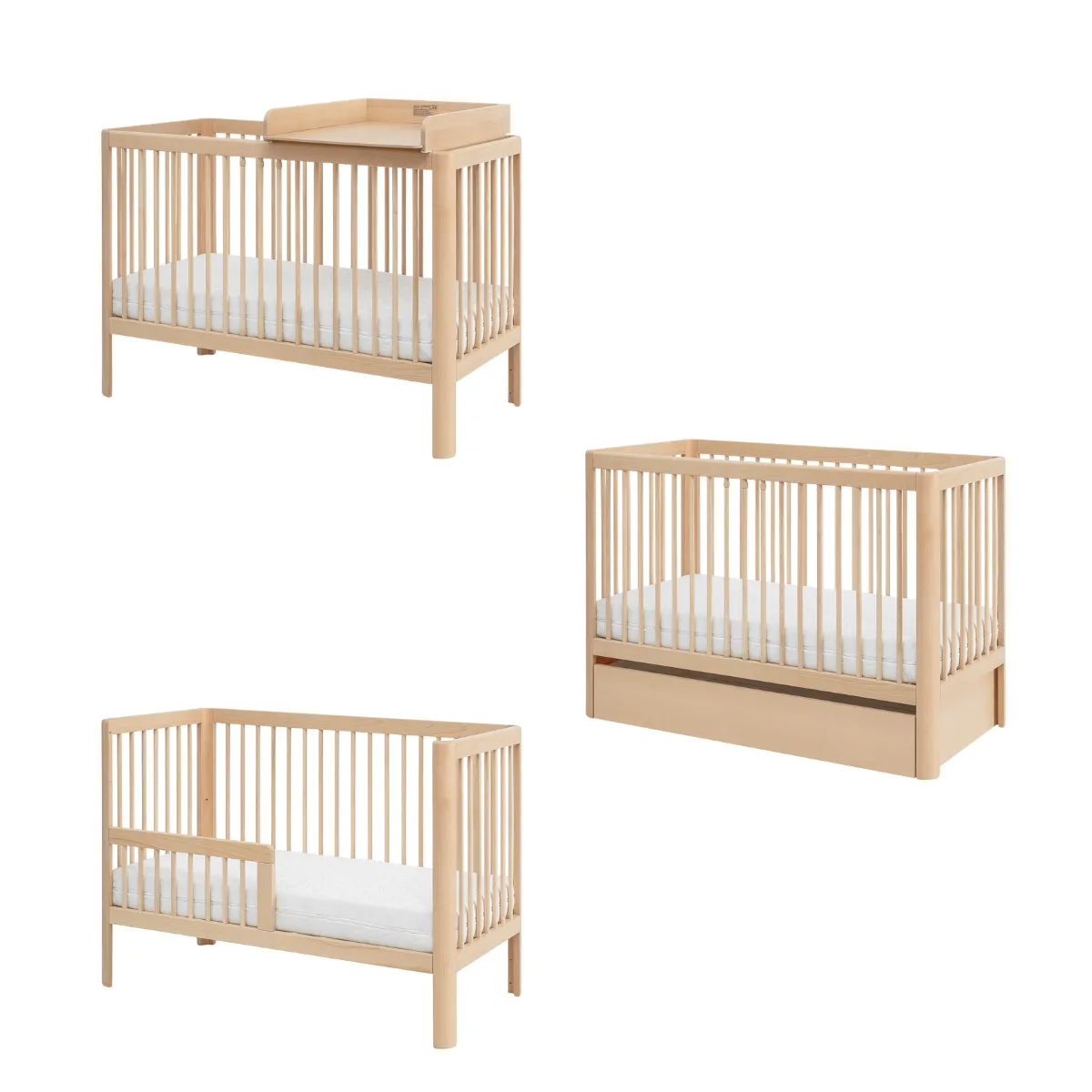 Łóżeczko niemowlęce Pinio Pure 120x60 z naturalnego drewna