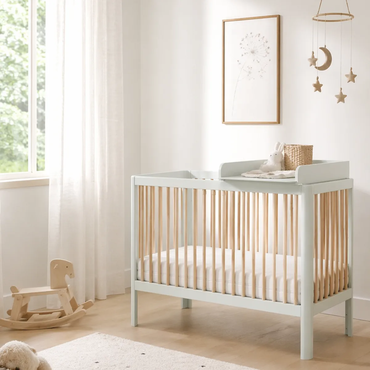 Łóżeczko-tapczanik Pinio Pure 120x60 w pastelowej zieleni