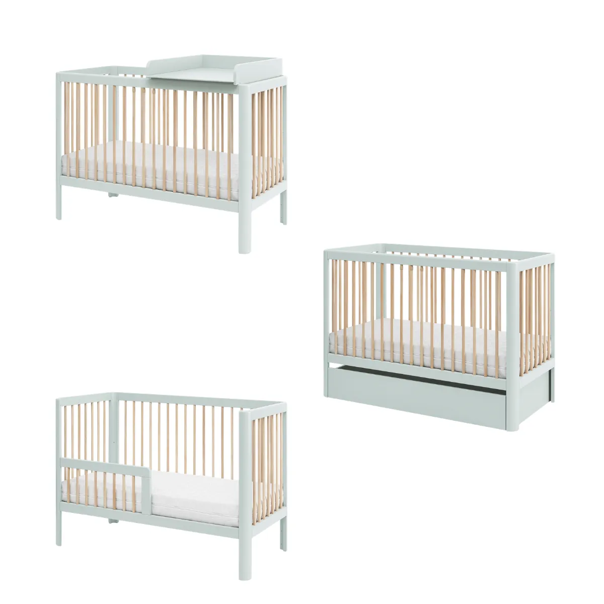 Łóżeczko niemowlęce Pinio Pure 120x60 w pastelowej zieleni