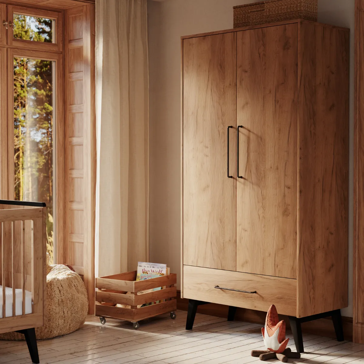 Szafa 2-drzwiowa Pinio Retro z szufladą do pokoju dziecka