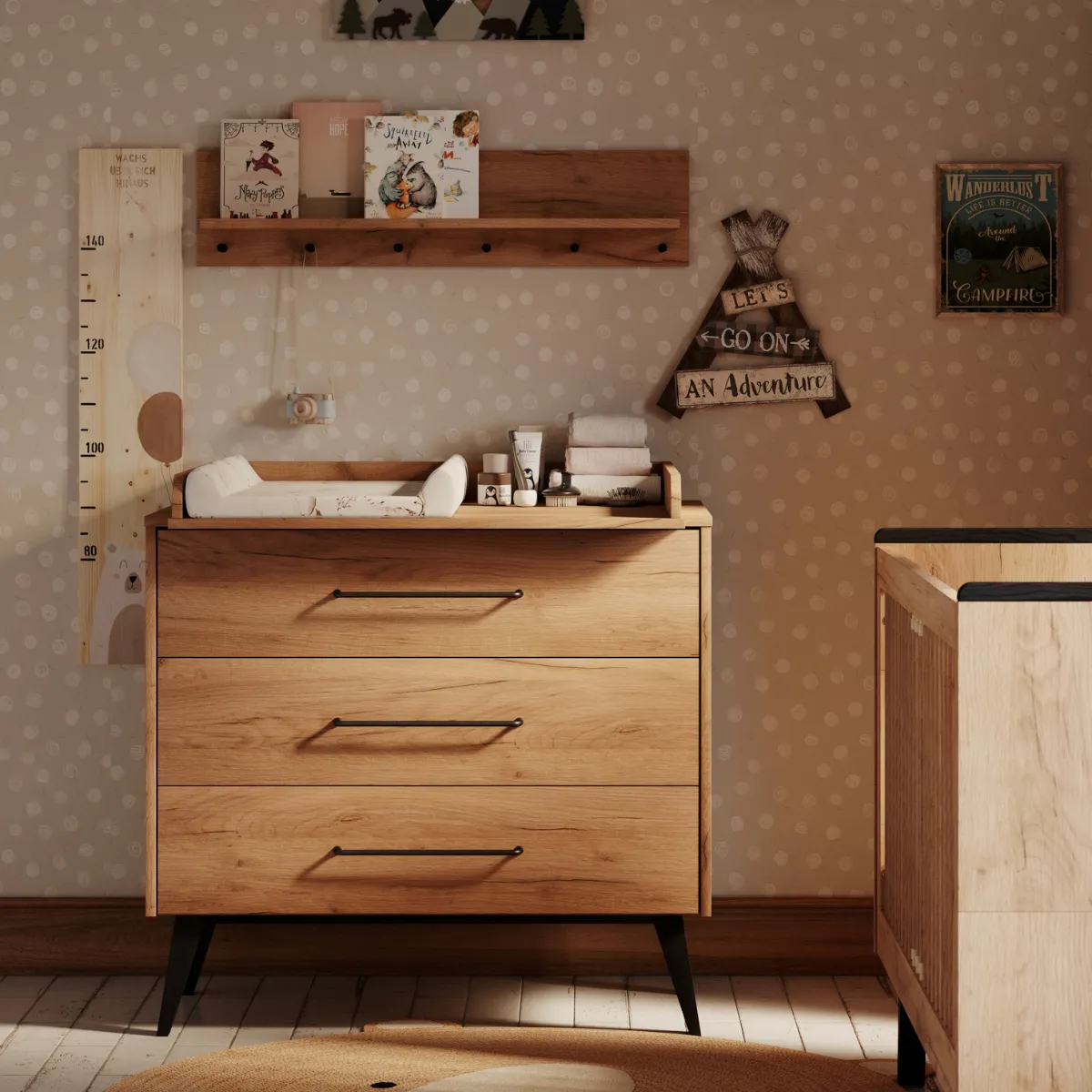 Półka wisząca Pinio Retro z bukowymi wieszakami