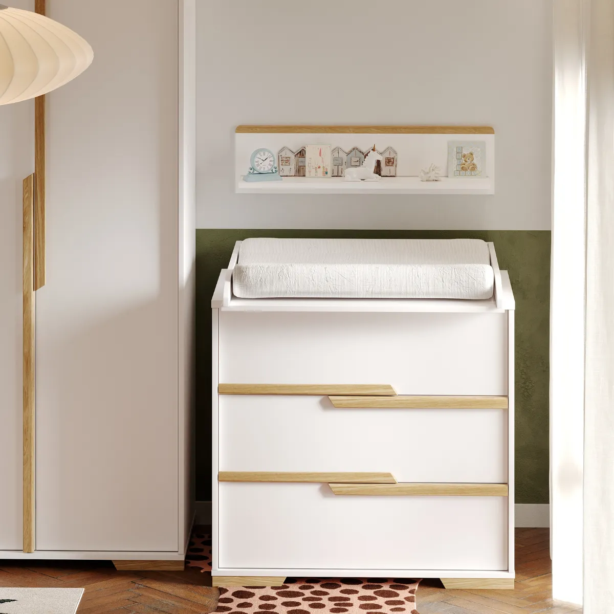 Półka wisząca Pinio Snap biała z elementami drewna