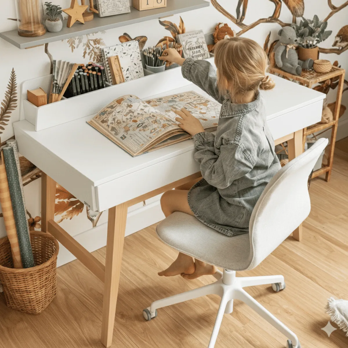 Białe biurko PINIO SWING w pokoju dziecka