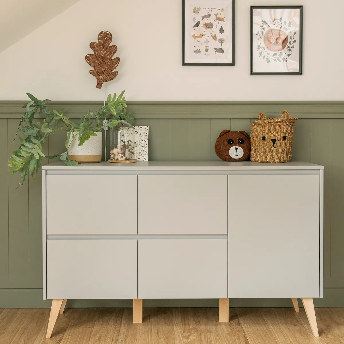 Komoda dziecięca szara PINIO SWING 4 szuflady i szafka do pokoju dziecka