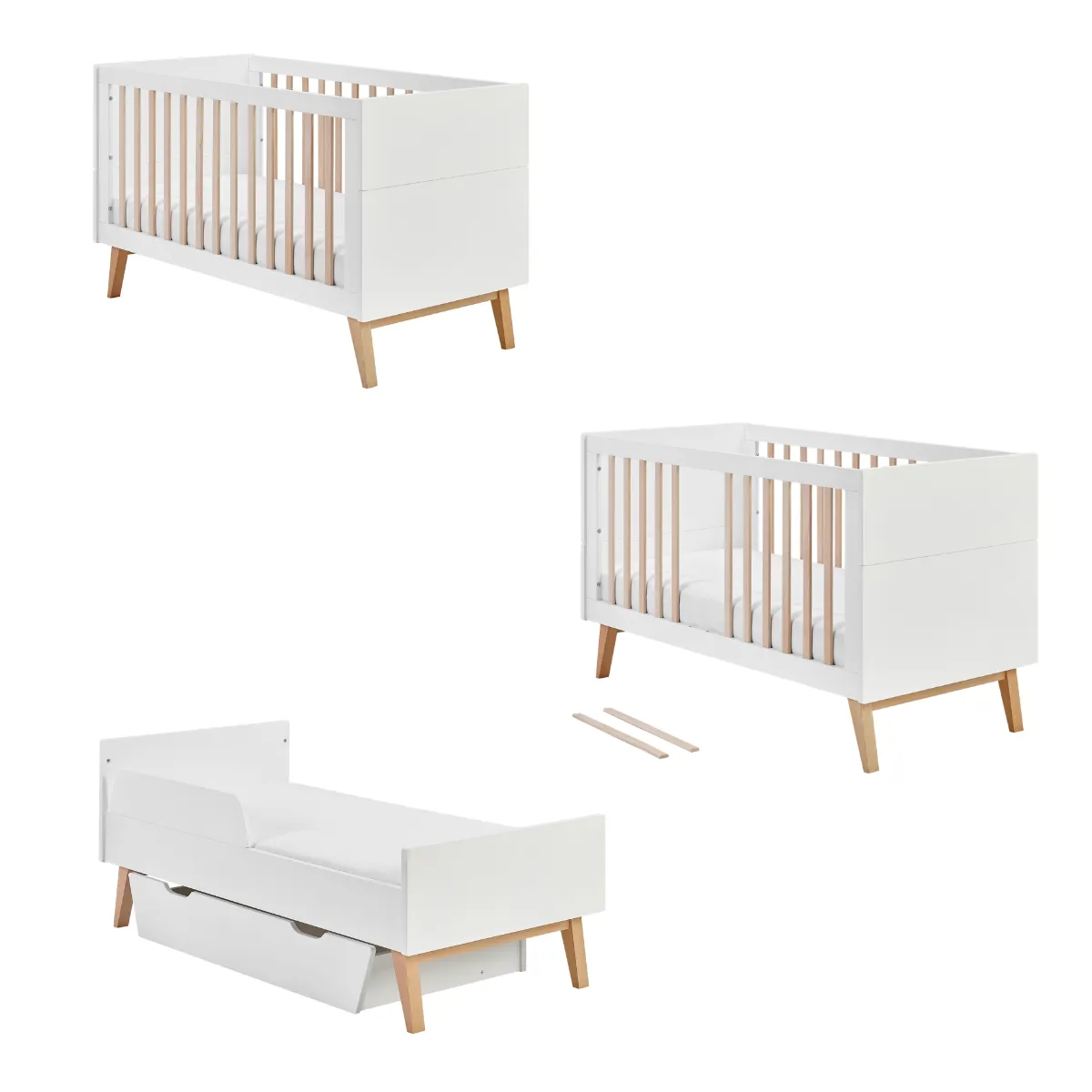 Łóżeczko dziecięce PINIO SWING 70x140 białe z drewnianymi szczebelkami