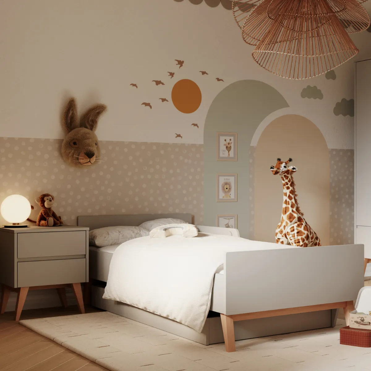 Łóżko dziecięce PINIO SWING szare 90x200 w pokoju dziecka