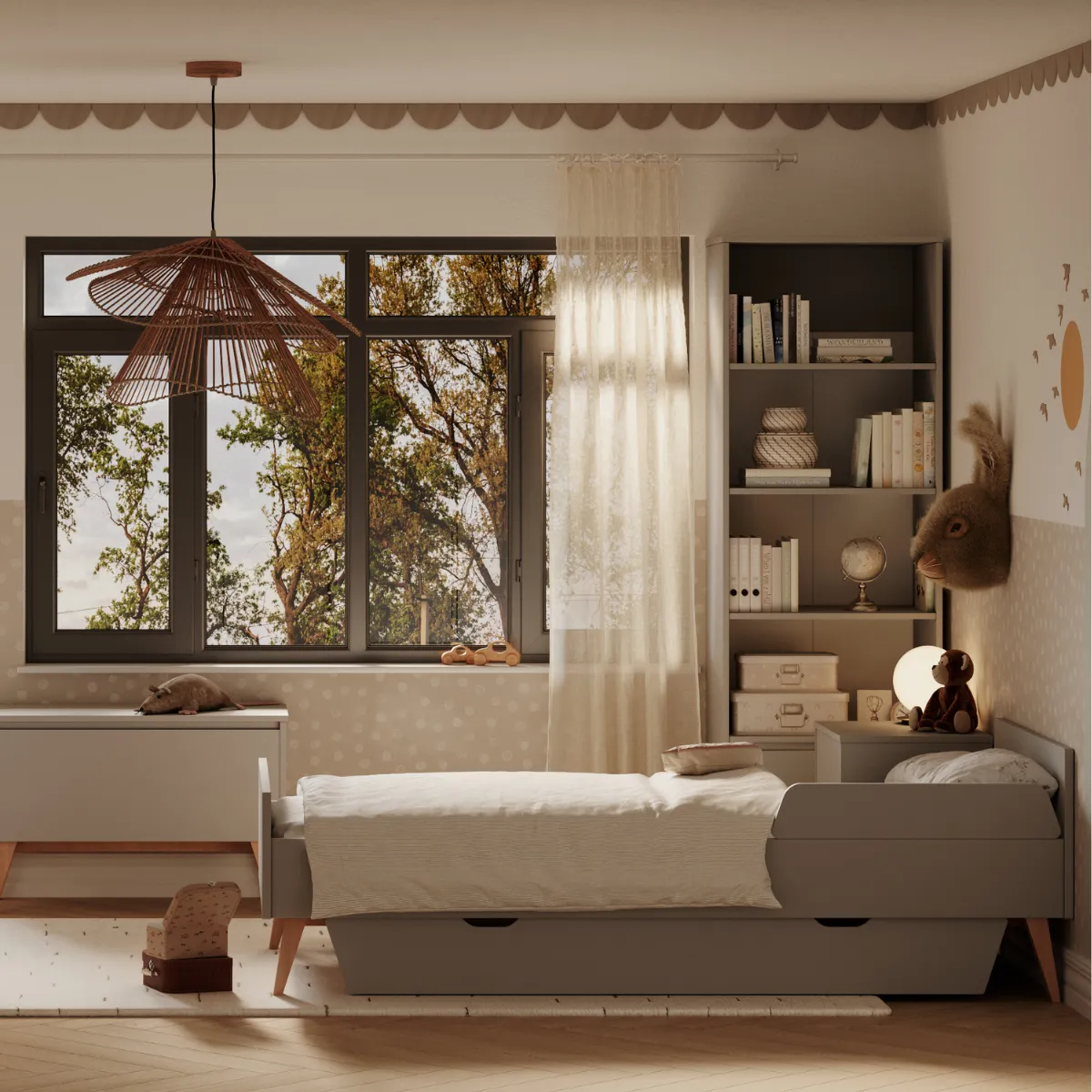 Regał PINIO SWING szary w pokoju dziecka