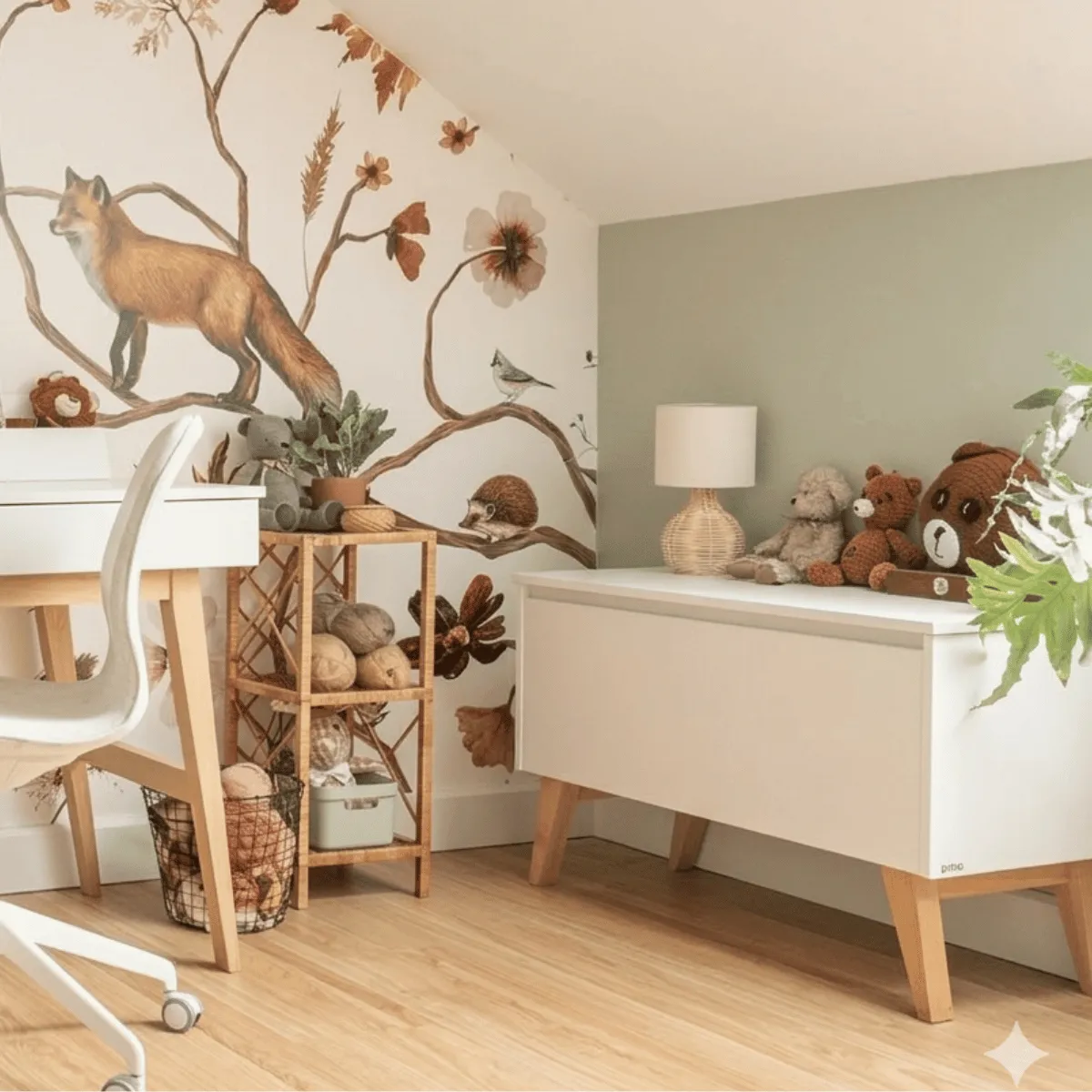 biała skrzynia na zabawki PINIO SWING z bukowymi nóżkami