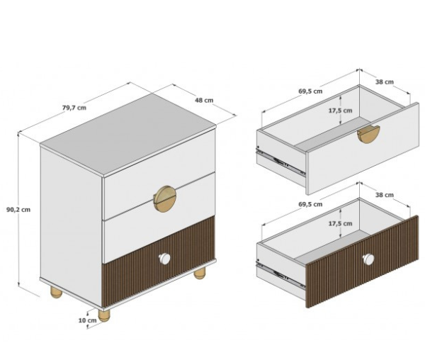 Komoda dziecięca biała LOFT – wymiary i układ szuflad komody do pokoju dziecka
