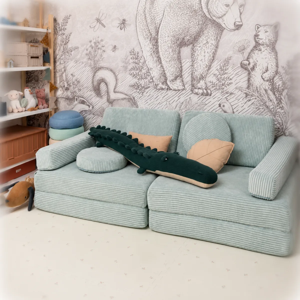 Sofa SHAPPY sztruks miętowa do pokoju dziecka