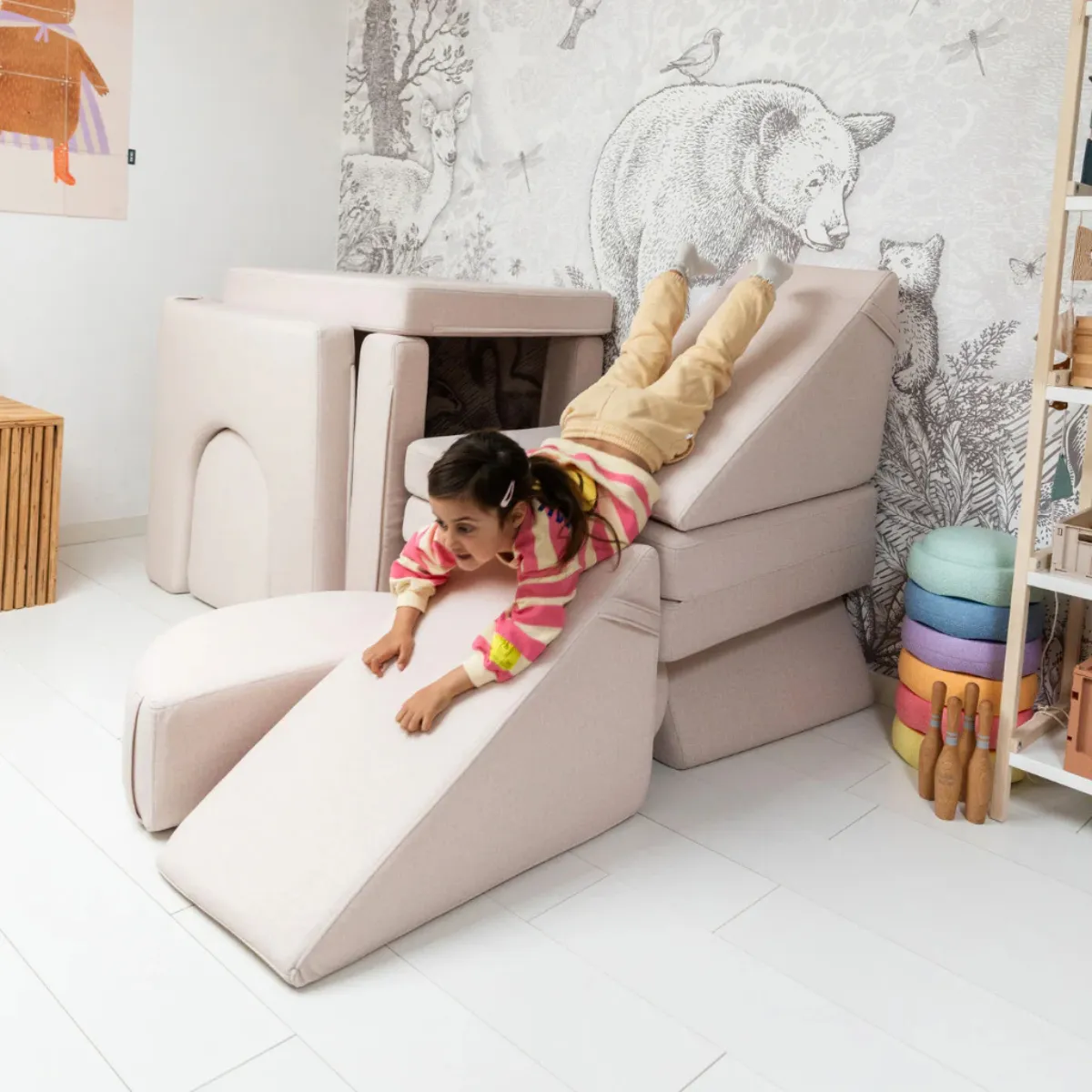 Beżowa sofa modułowa Shappy Play do pokoju dziecka