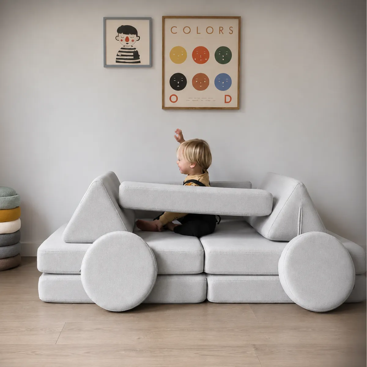 Jasnoszara sofa modułowa Shappy Play do pokoju dziecka