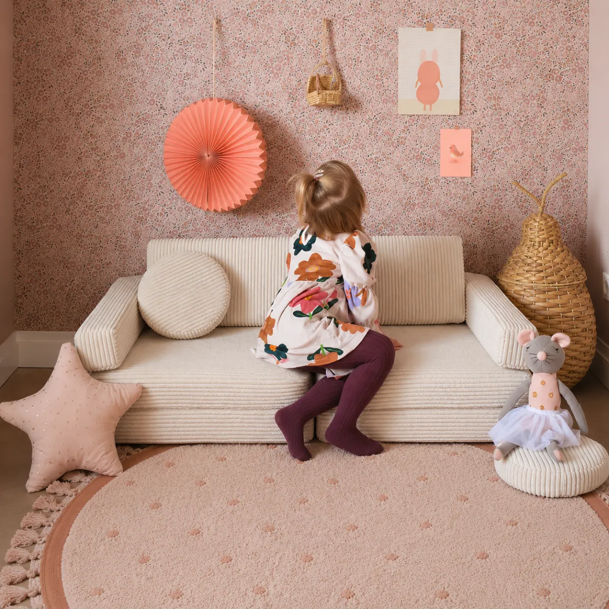Sofa SHAPPY Mini sztruks Wanilia do pokoju dziecka