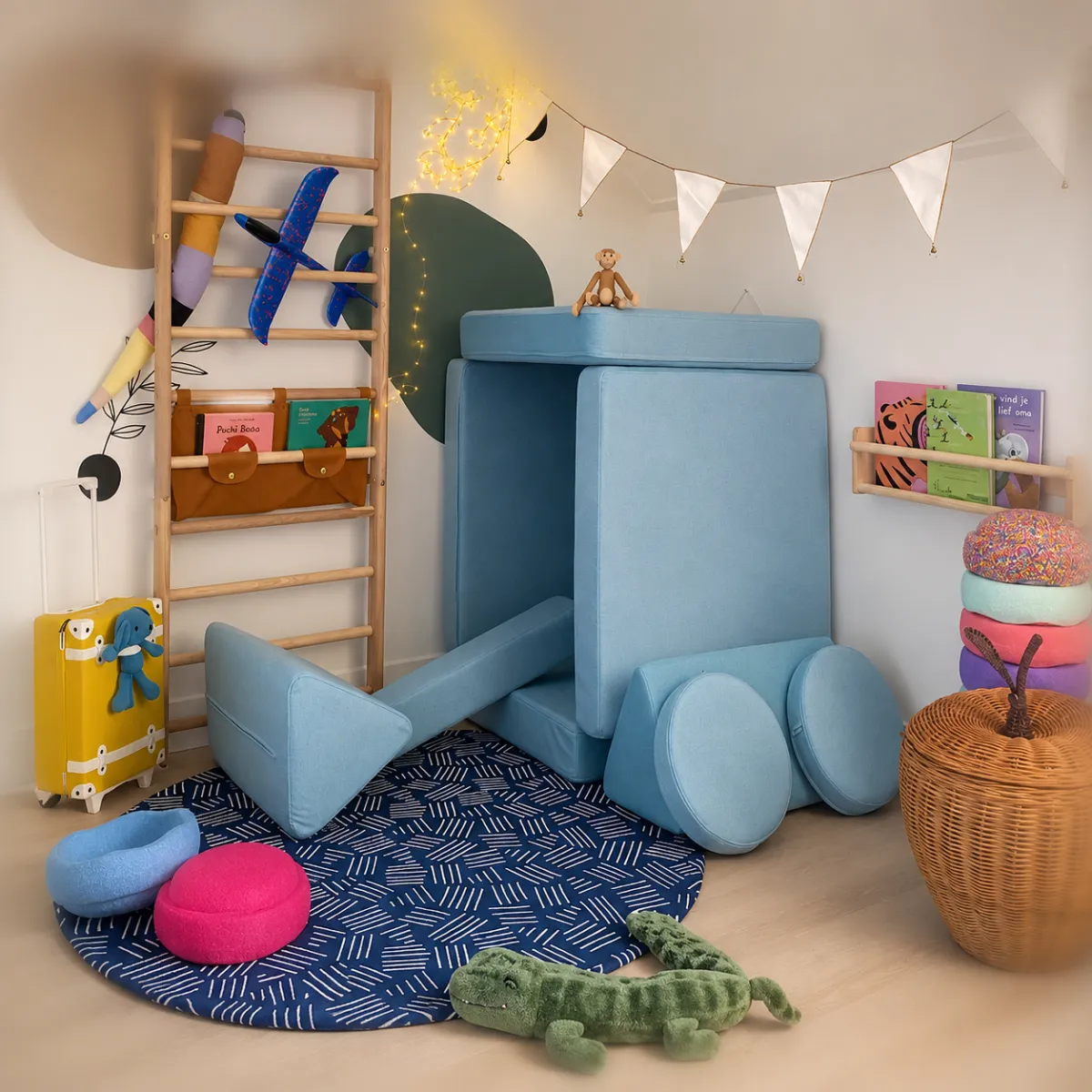 Niebieska sofa modułowa Shappy Play do pokoju dziecka