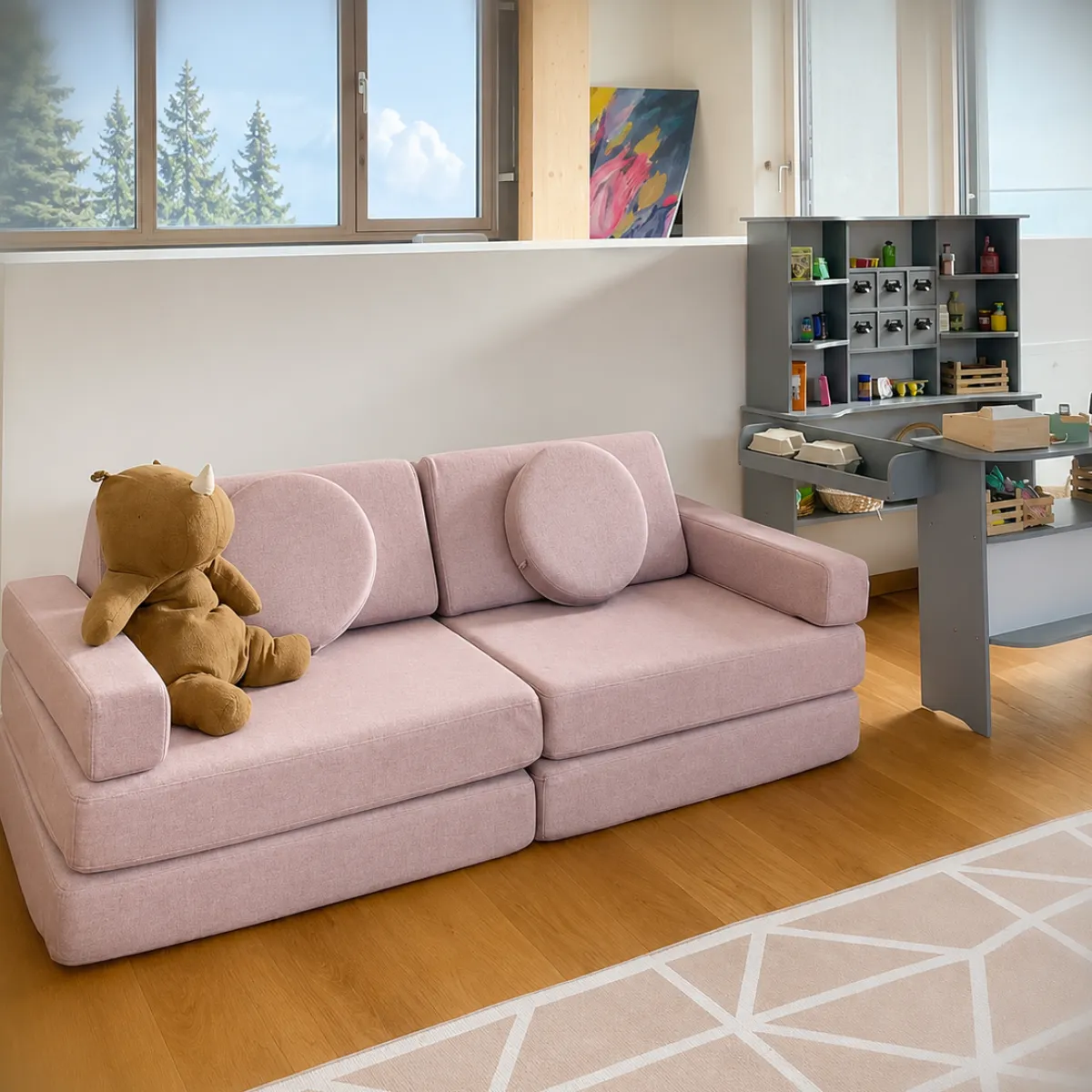 Różowa sofa modułowa Shappy Play do pokoju dziecka