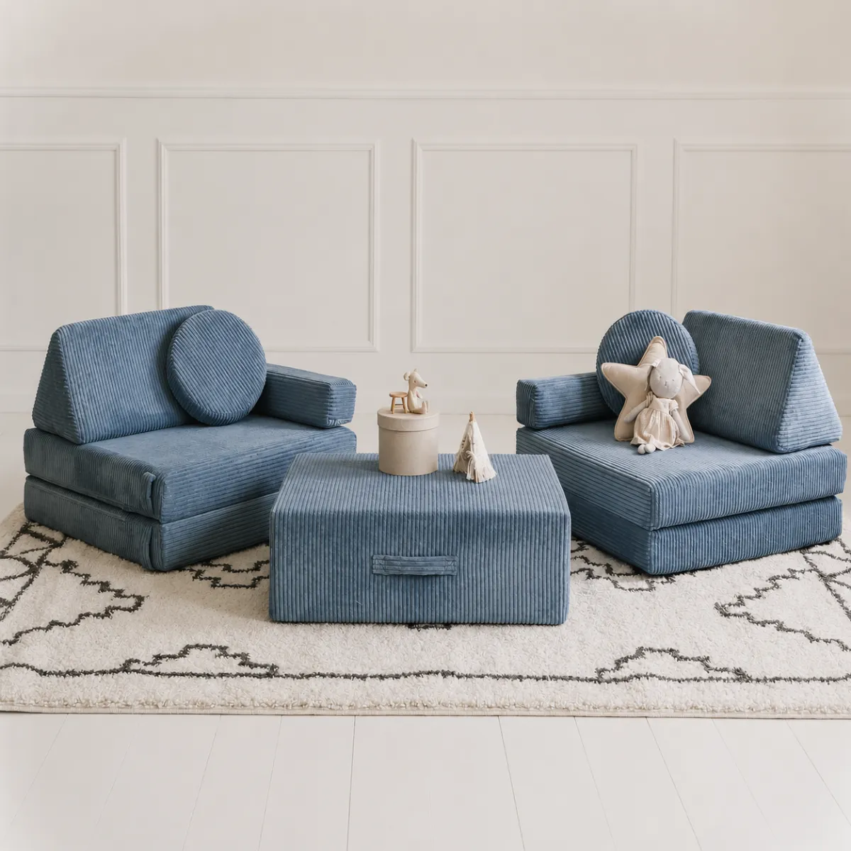 Sofa SHAPPY sztruks niebieska do pokoju dziecka