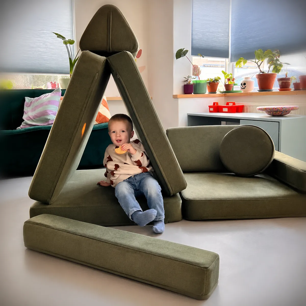 Sofa modułowa Shappy Mini butelkowa zieleń do pokoju dziecka