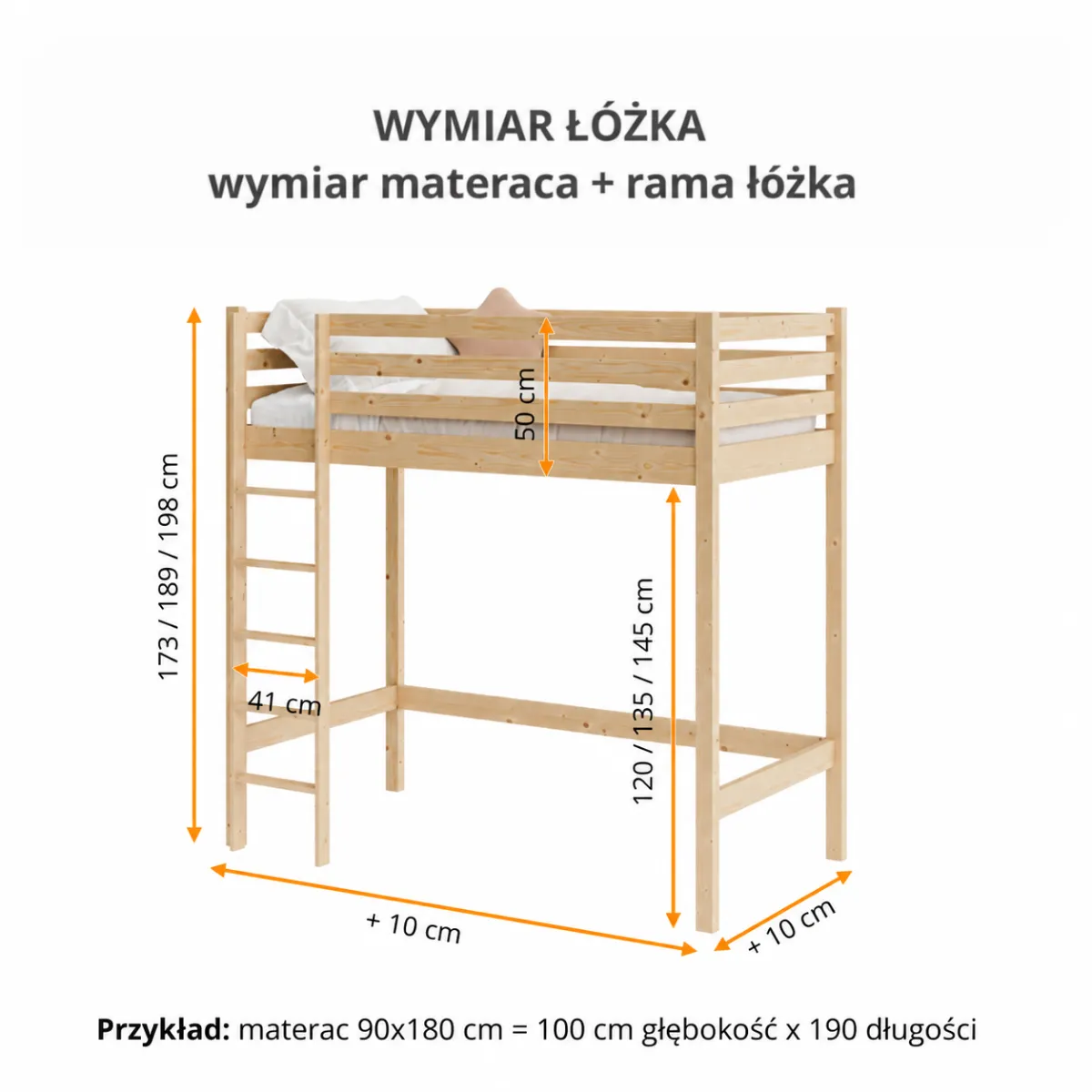 Wymiary antresoli MING z drabinką z przodu
