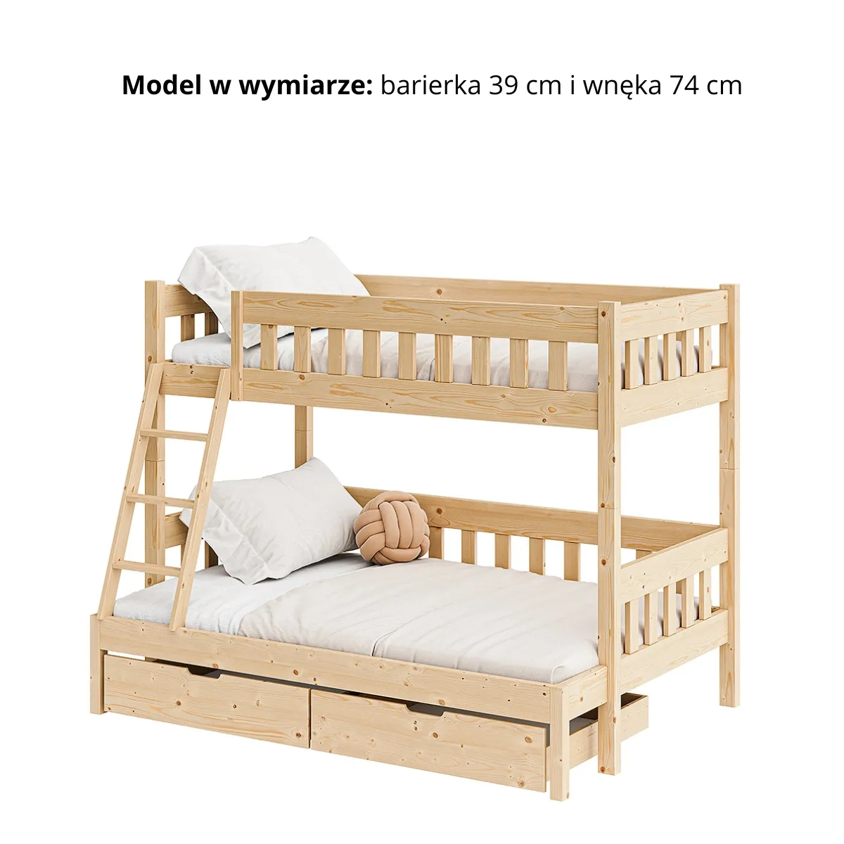 Łóżko piętrowe BIG MIKE z barierką 39 cm i prześwitem 74 cm