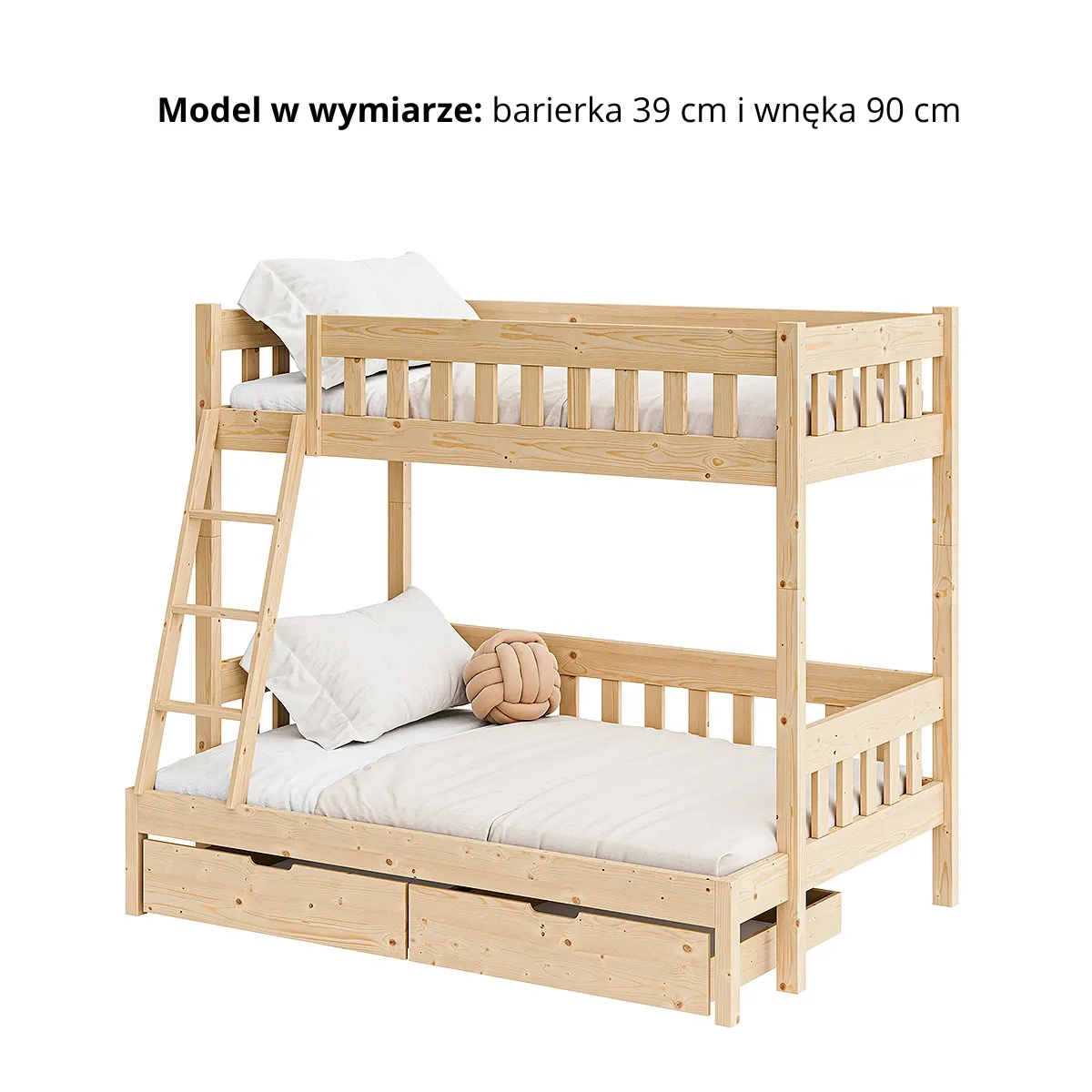 Łóżko piętrowe BIG MIKE z barierką 39 cm i prześwitem 90 cm