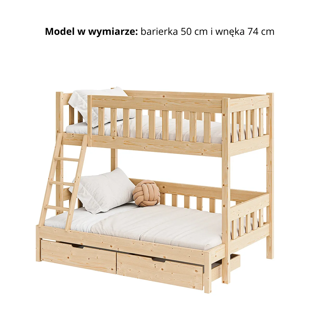 Łóżko piętrowe BIG MIKE z barierką 50 cm i prześwitem 74 cm