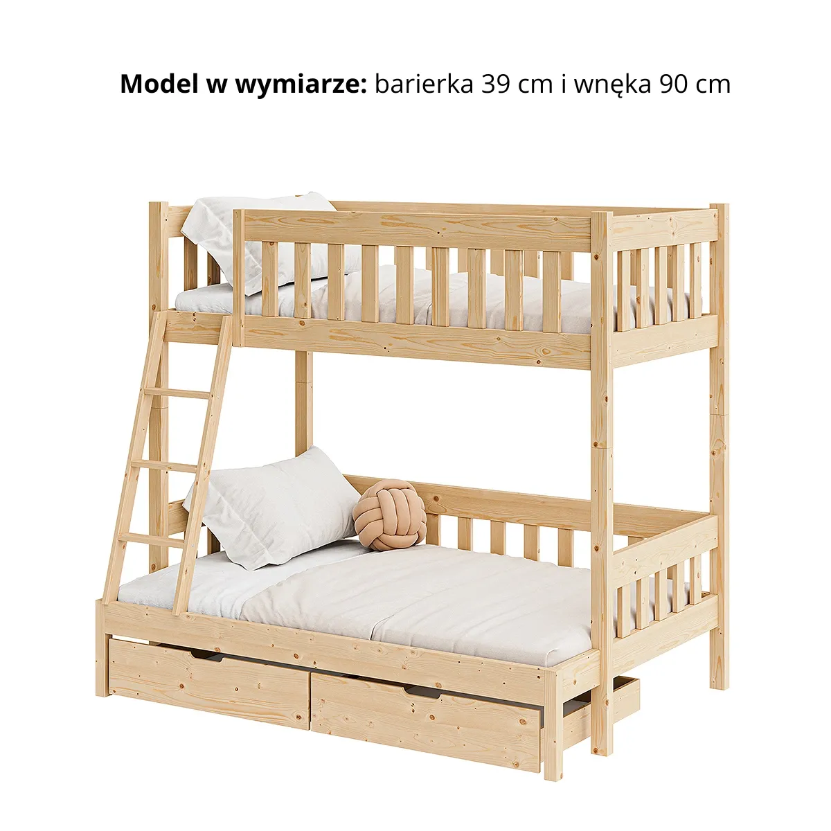 Łóżko piętrowe BIG MIKE z barierką 50 cm i prześwitem 90 cm