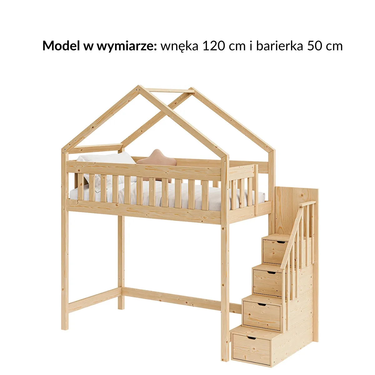 Łóżko antresola IMPERIAL HOUSE wnęka 120 cm z podwyższoną barierką