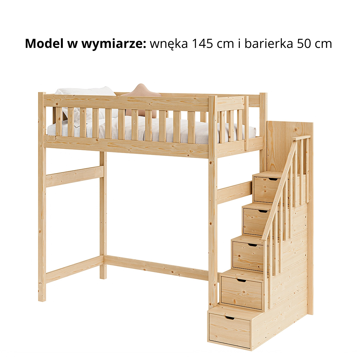 Łóżko antresola IMPERIAL MAX wnęka 145 cm z podwyższoną barierką 50 cm