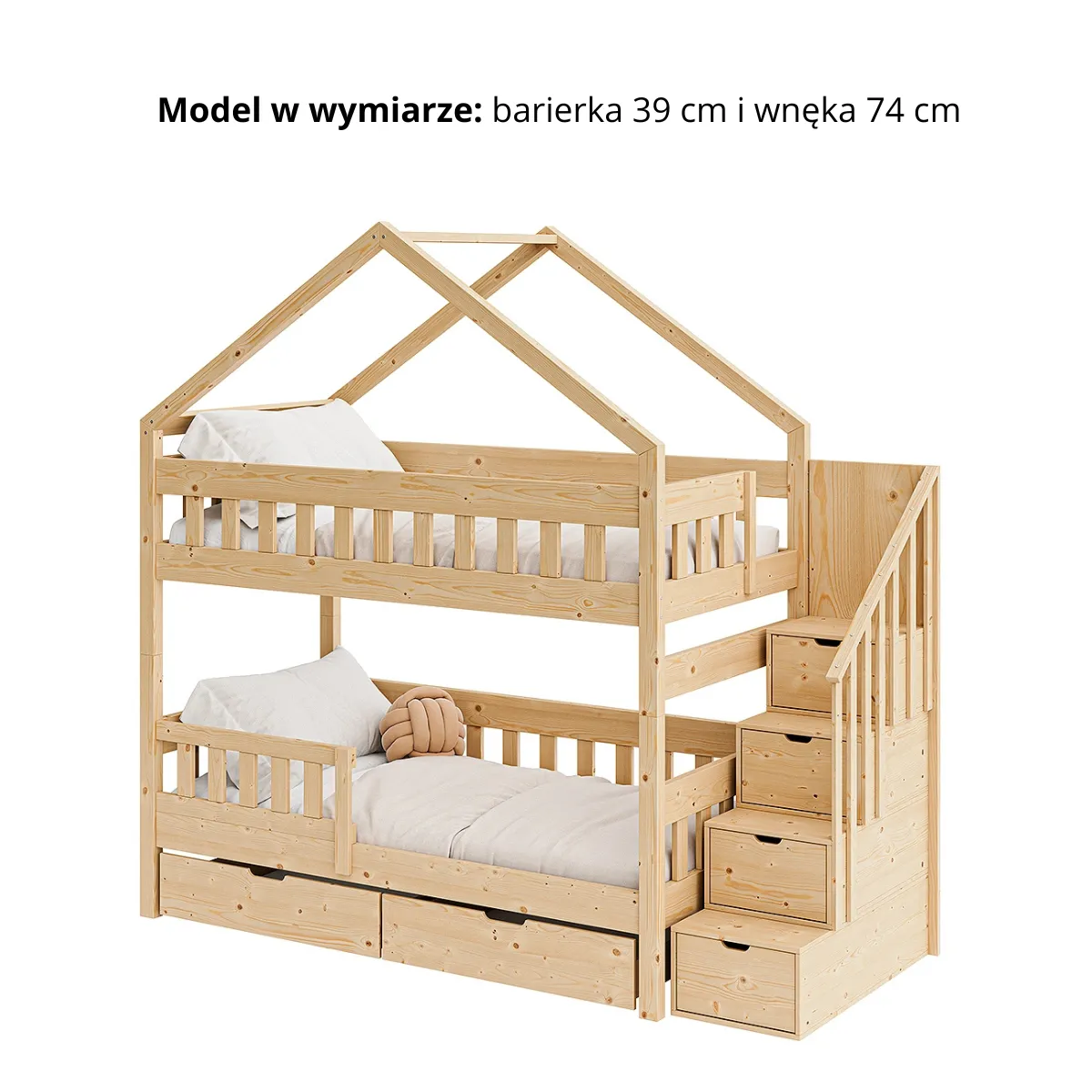 Łóżko piętrowe MAGNUM HOUSE – barierka 39 cm i prześwit 79 cm