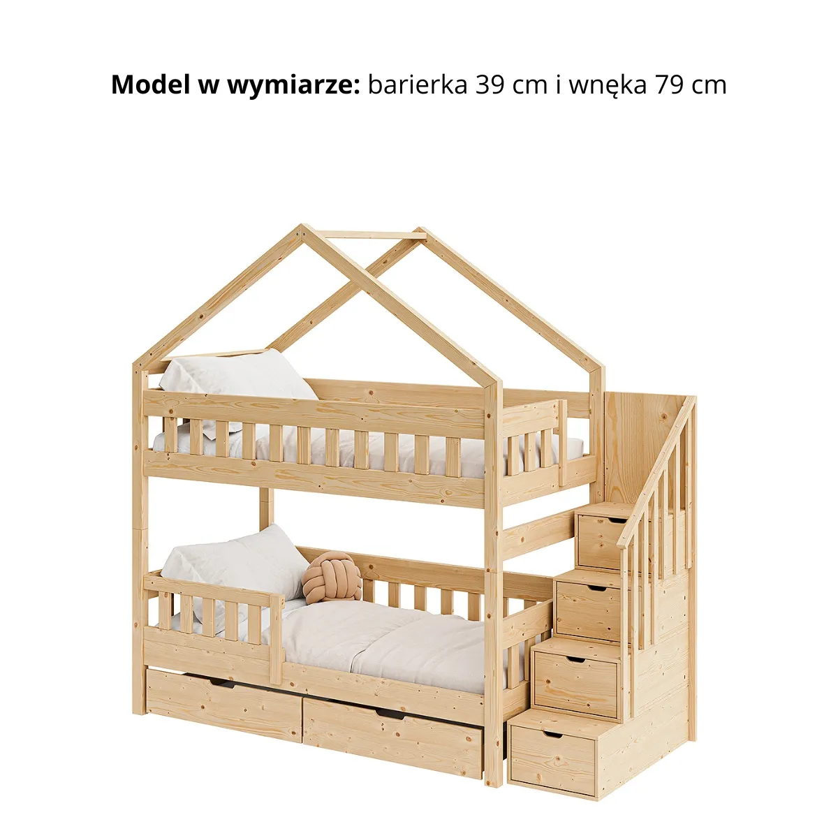 Łóżko piętrowe MAGNUM HOUSE – barierka 39 cm i prześwit 79 cm