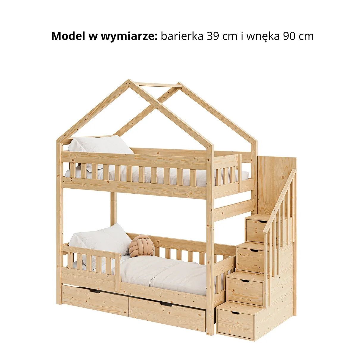Łóżko piętrowe MAGNUM HOUSE – barierka 39 cm i prześwit 90 cm